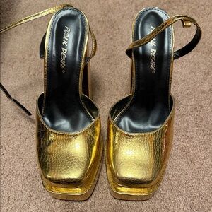 Public Desire Metallic Gold Platform Slingback Heels